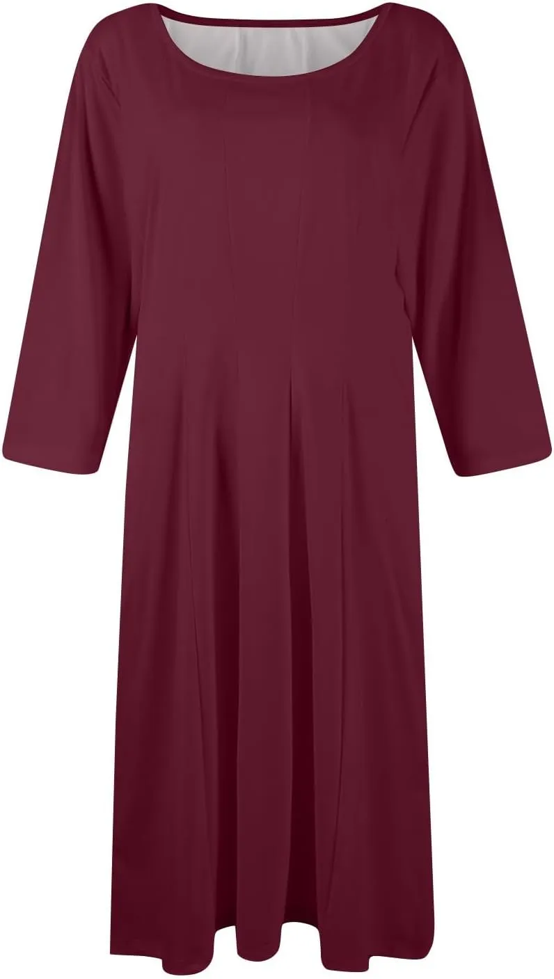 Formal Dresses for Women Casual Swing Midi Pleated A Line 3/4 Sleeve Summer