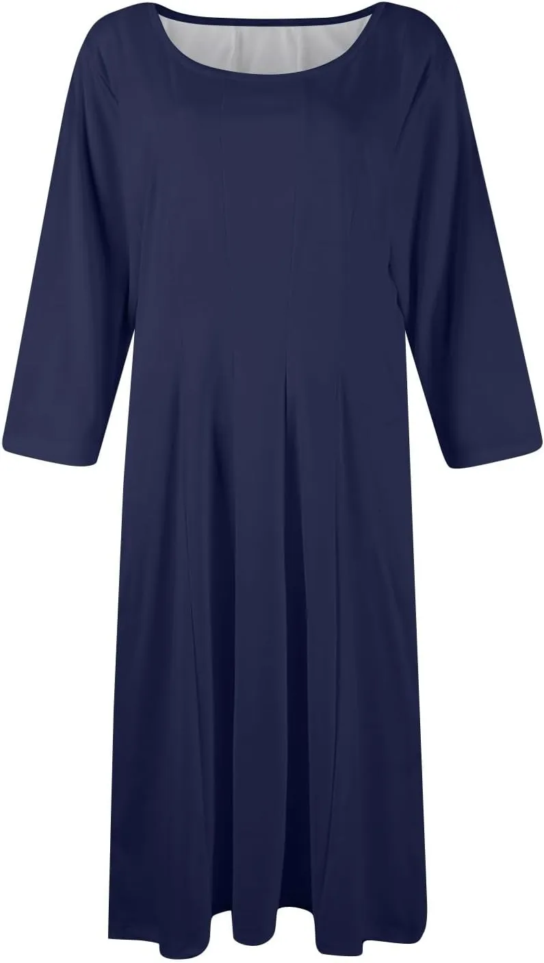 Formal Dresses for Women Plus 3/4 Sleeve Solid Flowy Vintage Midi Summer Spring Casual Swing Dress
