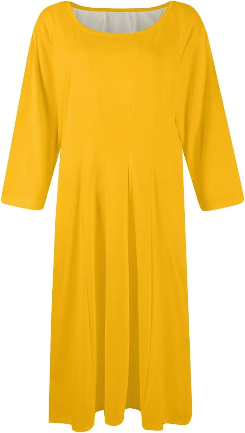 Formal Dresses for Women Red 3/4 Sleeve Casual Swing Solid Flowy Vintage Summer Spring Midi Tshirt