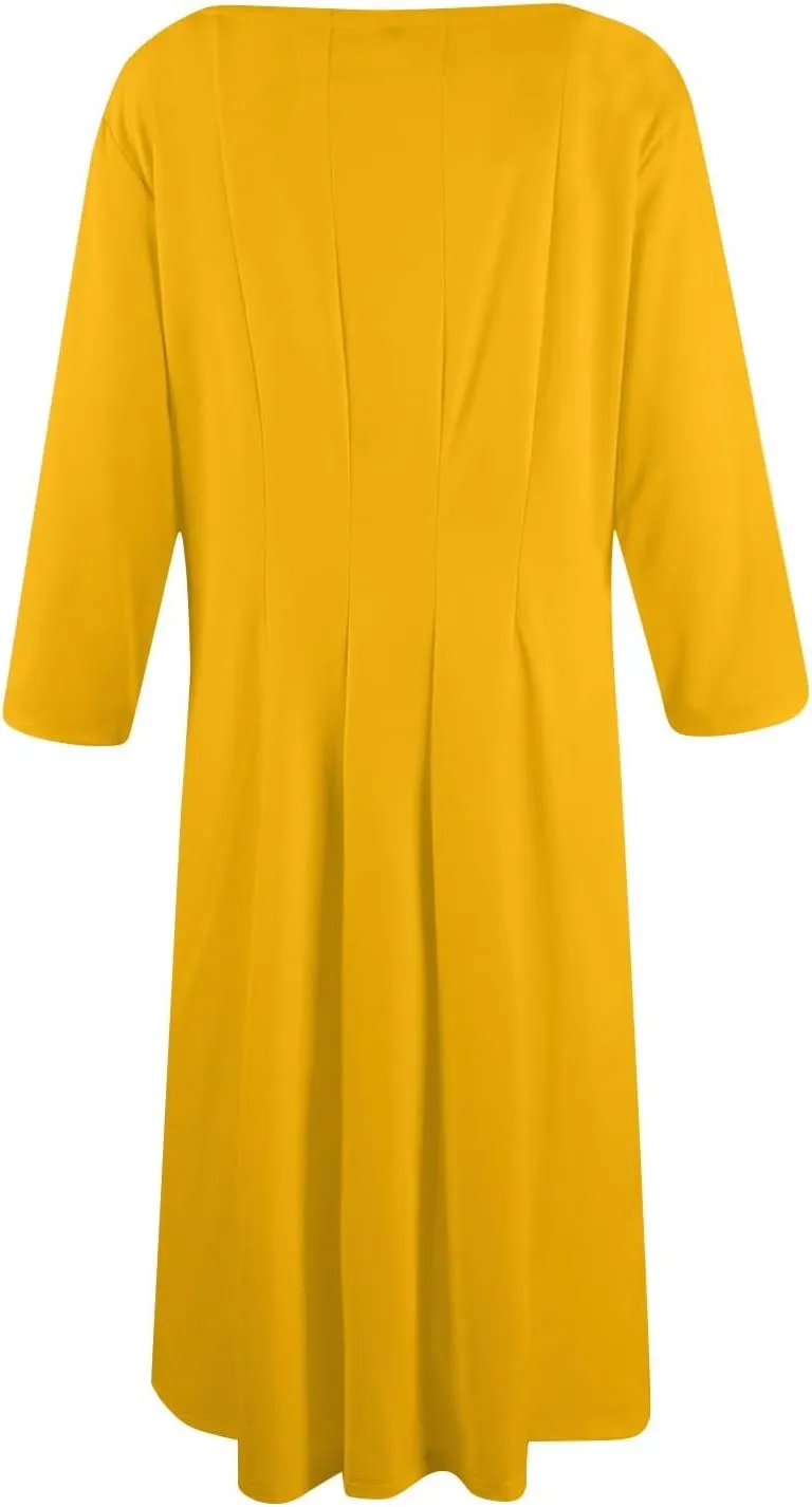 Formal Dresses for Women Red 3/4 Sleeve Casual Swing Solid Flowy Vintage Summer Spring Midi Tshirt
