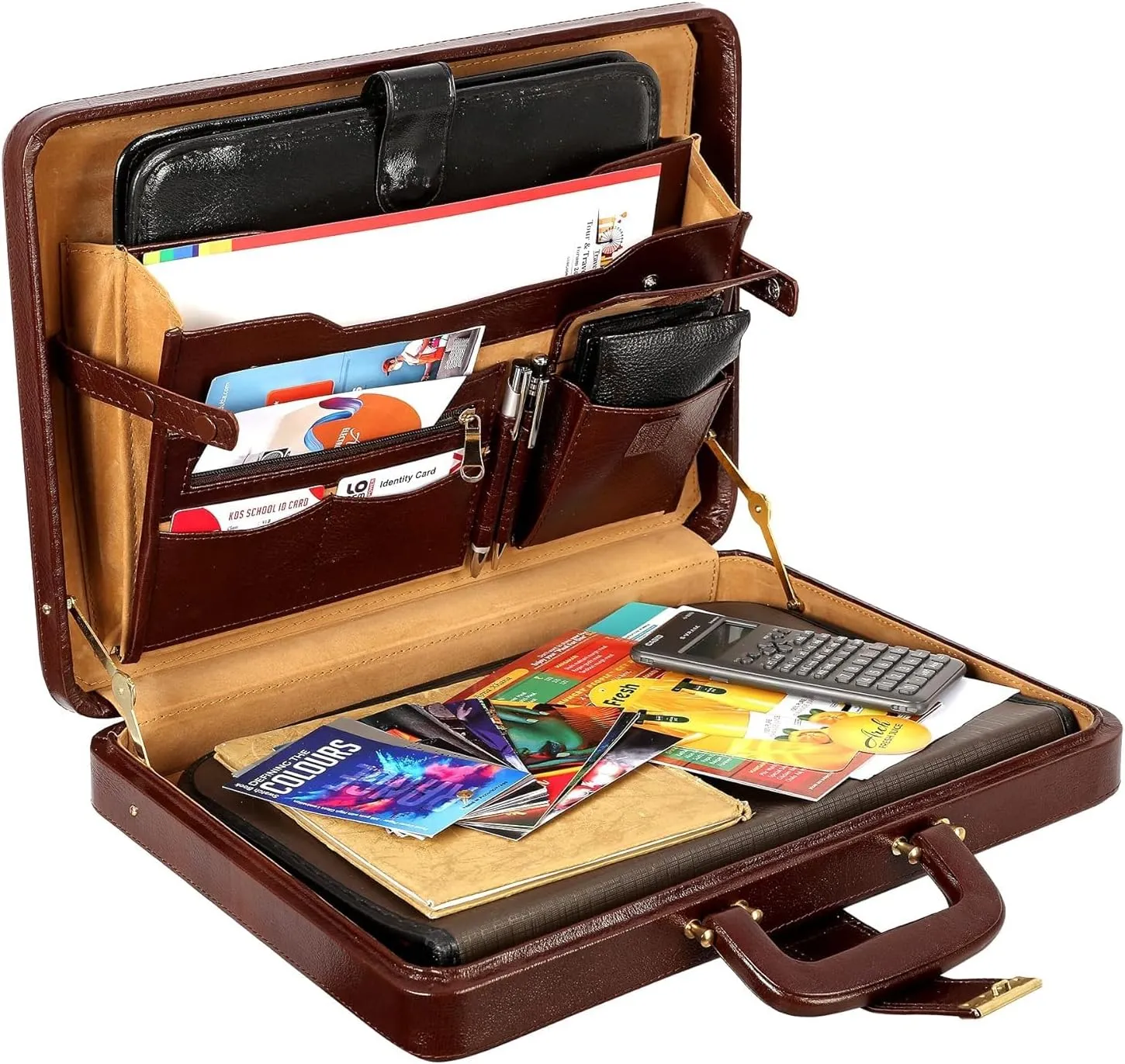 Full Grain Leather Briefcase Attache Case For Unisex Size L17xW3xH12 Inches Briefcase Bag (Italian Leather Brown)