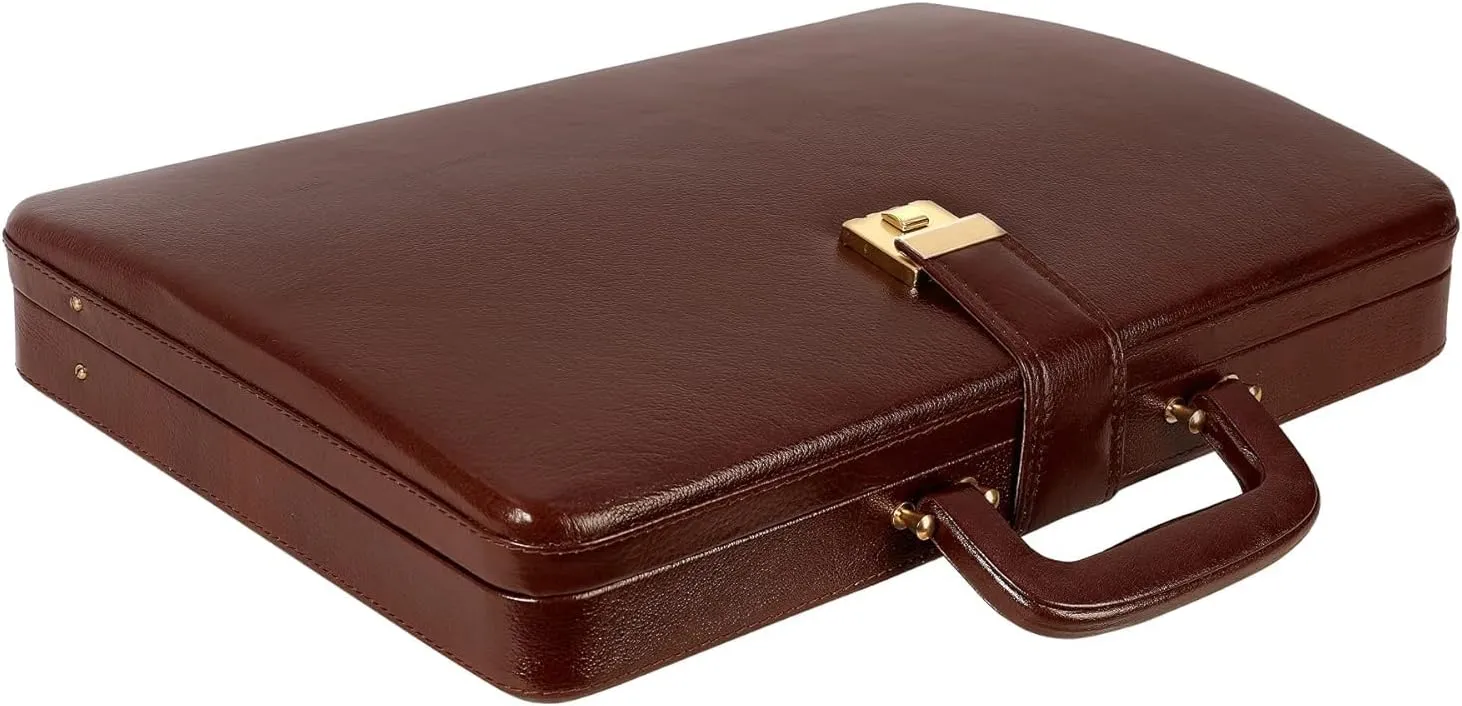 Full Grain Leather Briefcase Attache Case For Unisex Size L17xW3xH12 Inches Briefcase Bag (Italian Leather Brown)