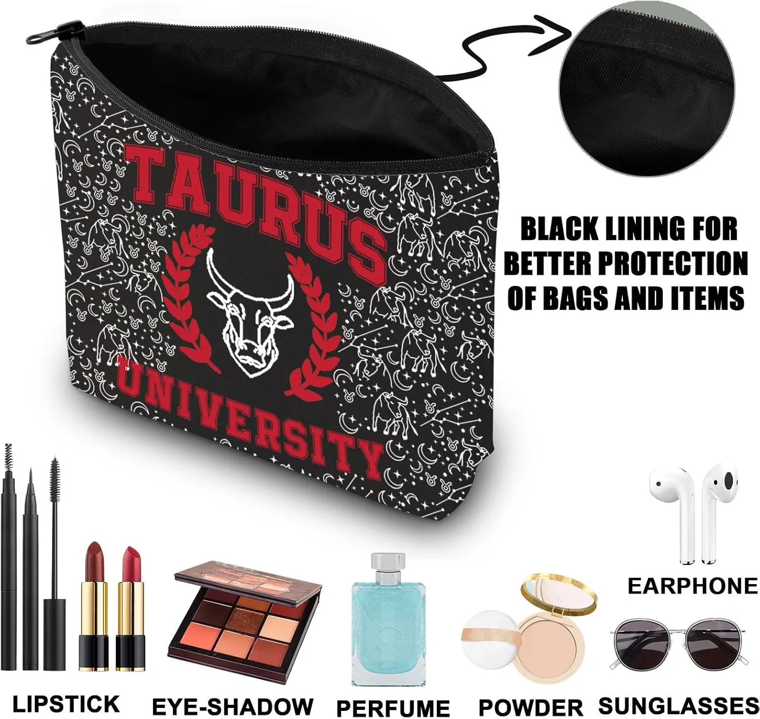 G2TUP Zodiac University Taurus Makeup Bag Horoscope Zodiac Taurus Gifts 12 Constellation Gifts Taurus Merchandise Astrology Zipper Bag (Taurus)