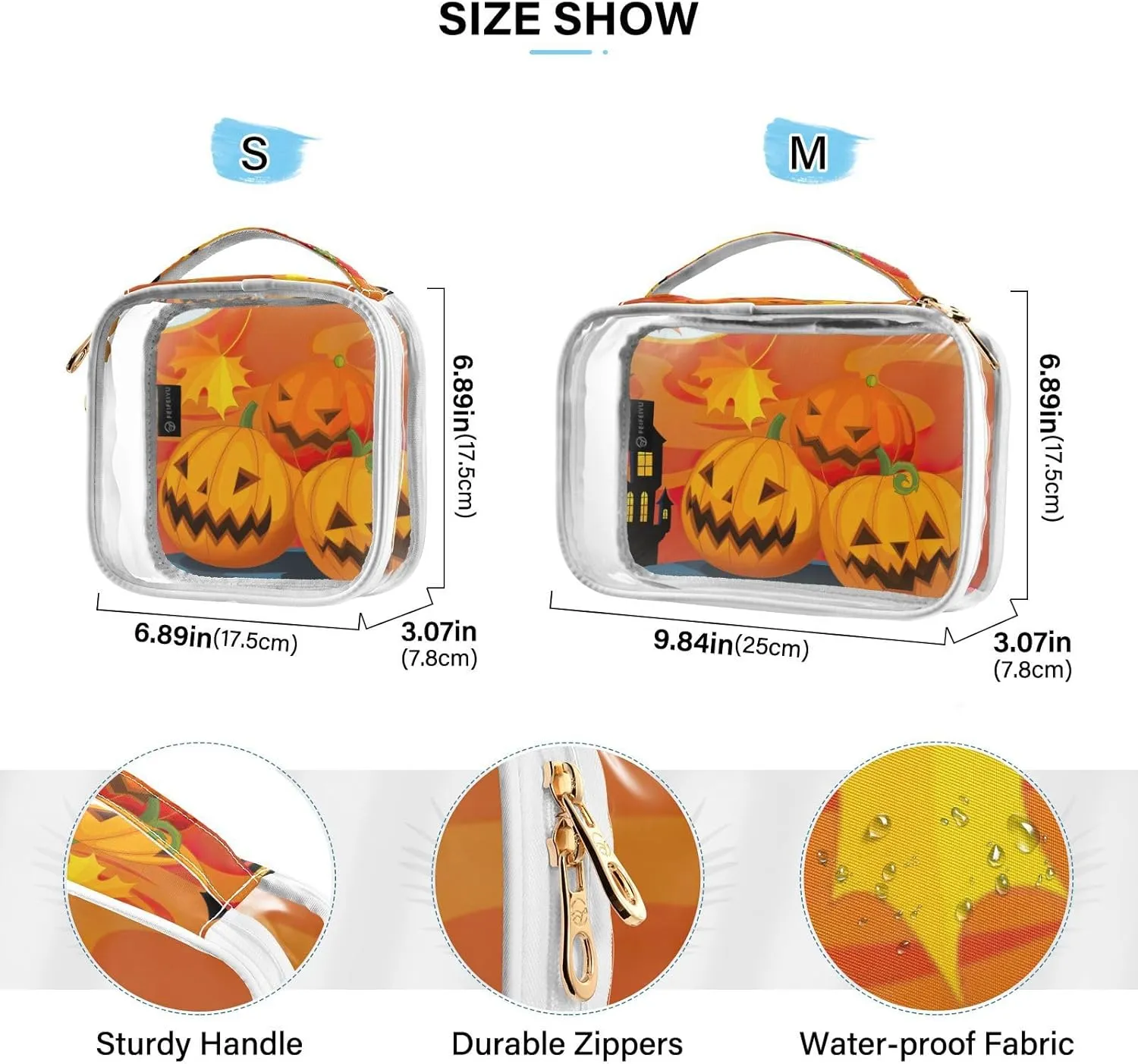 GAIGEO Cartoon Halloween Scene Children Water Proof Cosmetic Bag, Hair Product Travel Bag, Clear Toiletry Bag for Men, 2 Pack