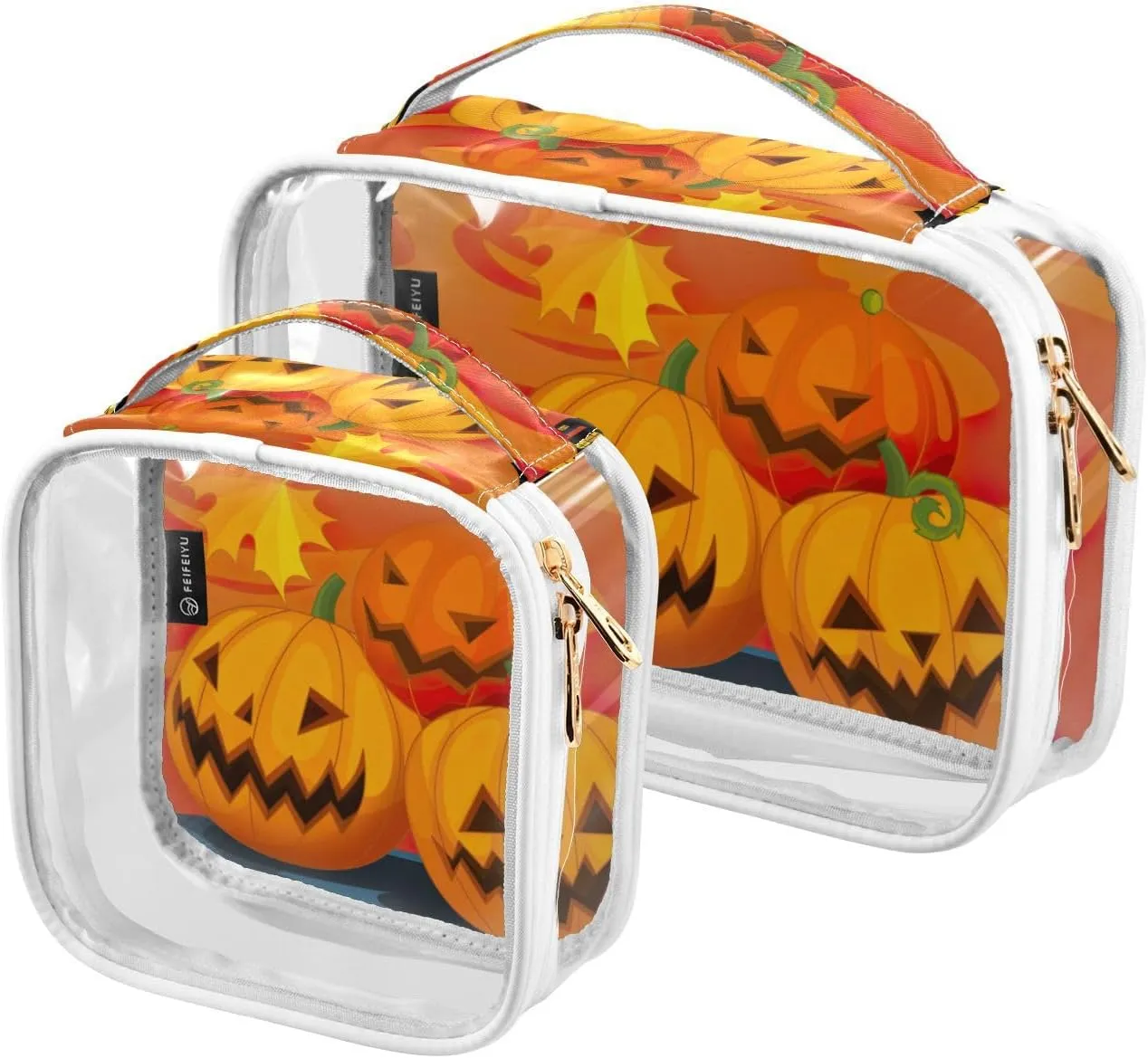 GAIGEO Cartoon Halloween Scene Children Water Proof Cosmetic Bag, Hair Product Travel Bag, Clear Toiletry Bag for Men, 2 Pack