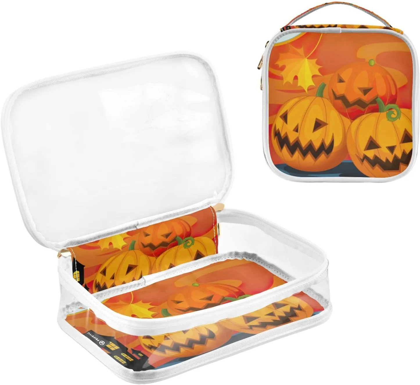 GAIGEO Cartoon Halloween Scene Children Water Proof Cosmetic Bag, Hair Product Travel Bag, Clear Toiletry Bag for Men, 2 Pack