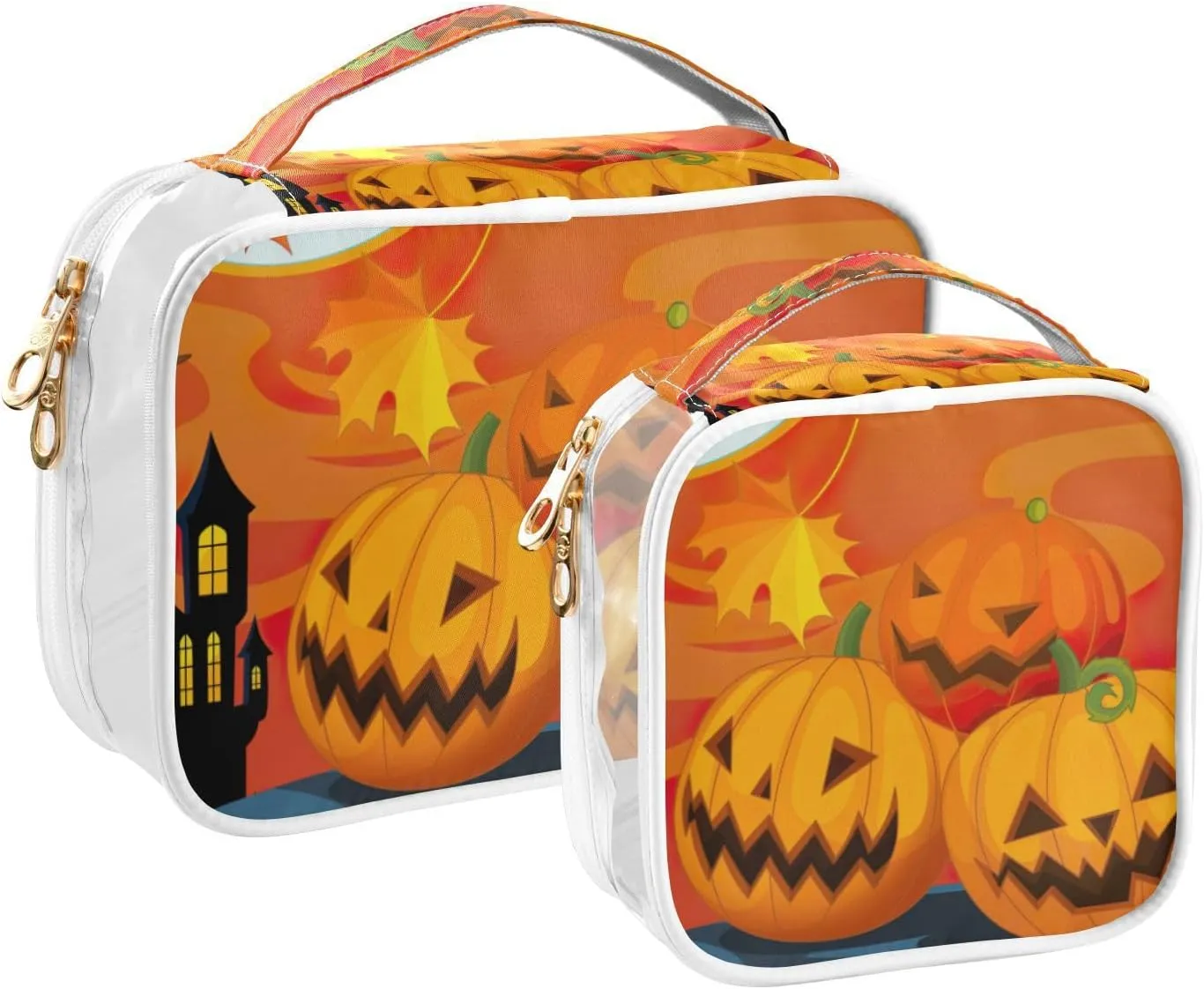 GAIGEO Cartoon Halloween Scene Children Water Proof Cosmetic Bag, Hair Product Travel Bag, Clear Toiletry Bag for Men, 2 Pack