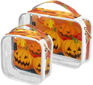 GAIGEO Cartoon Halloween Scene Children Water Proof Cosmetic Bag, Hair Product Travel Bag, Clear Toiletry Bag for Men, 2 Pack