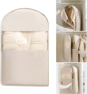 Garment Bag for Travel Hanging Clothes, Suit Bag with Self Compression Zipper, Space Saver Closet Storage Organizer for Dress, Coat, Shirts, Down Jacket (Beige, 36'')