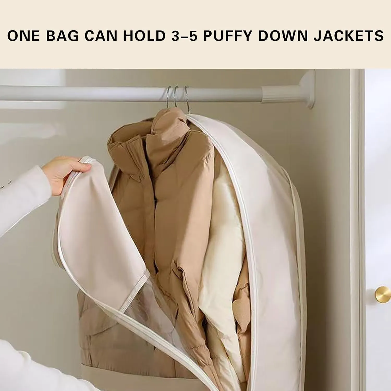 Garment Bag for Travel Hanging Clothes, Suit Bag with Self Compression Zipper, Space Saver Closet Storage Organizer for Dress, Coat, Shirts, Down Jacket (Beige, 36'')