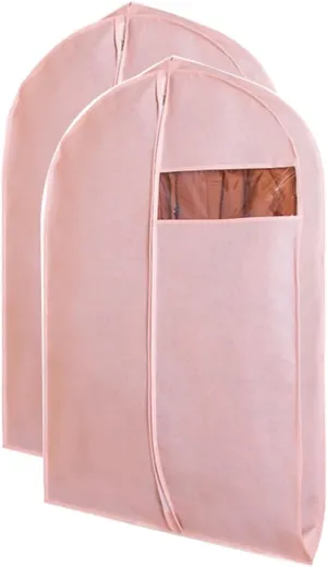 Garment Bags, Clothes Cover for Hanging, Non-woven Material with Transparent Window, Suitable for Suits, Coats, Jackets(Pink,60x90x10cm x35x4in)