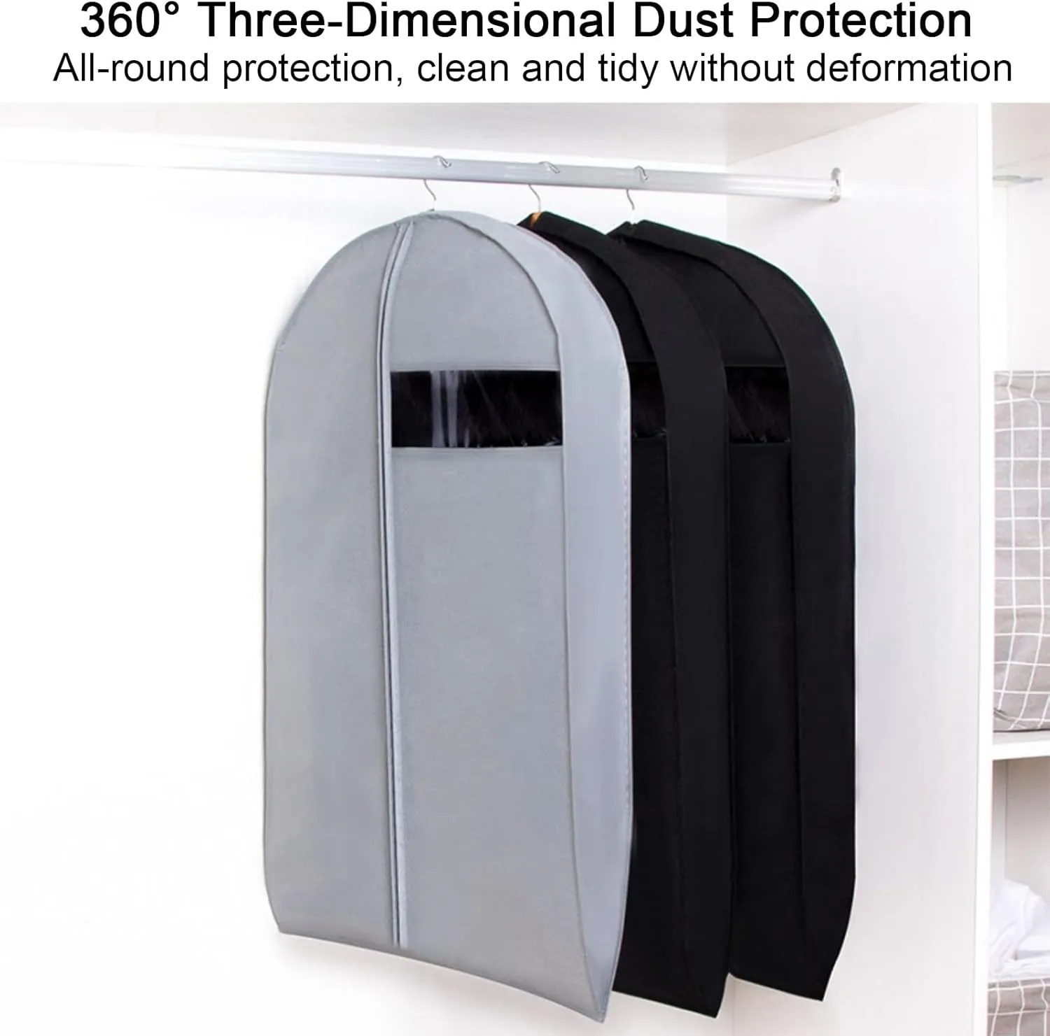 Garment Bags, Clothes Cover for Hanging, Non-woven Material with Transparent Window, Suitable for Suits, Coats, Jackets(Pink,60x90x10cm x35x4in)