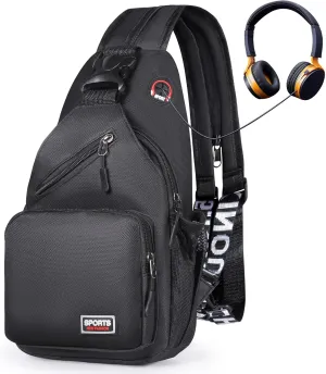 Geestock Crossbody Sling Bag for Men & Women, 2-1 Small Backpack Convertible Sling Backpack Waterproof Shoulder Chest Bag for Daypack Travel Hiking (Black)
