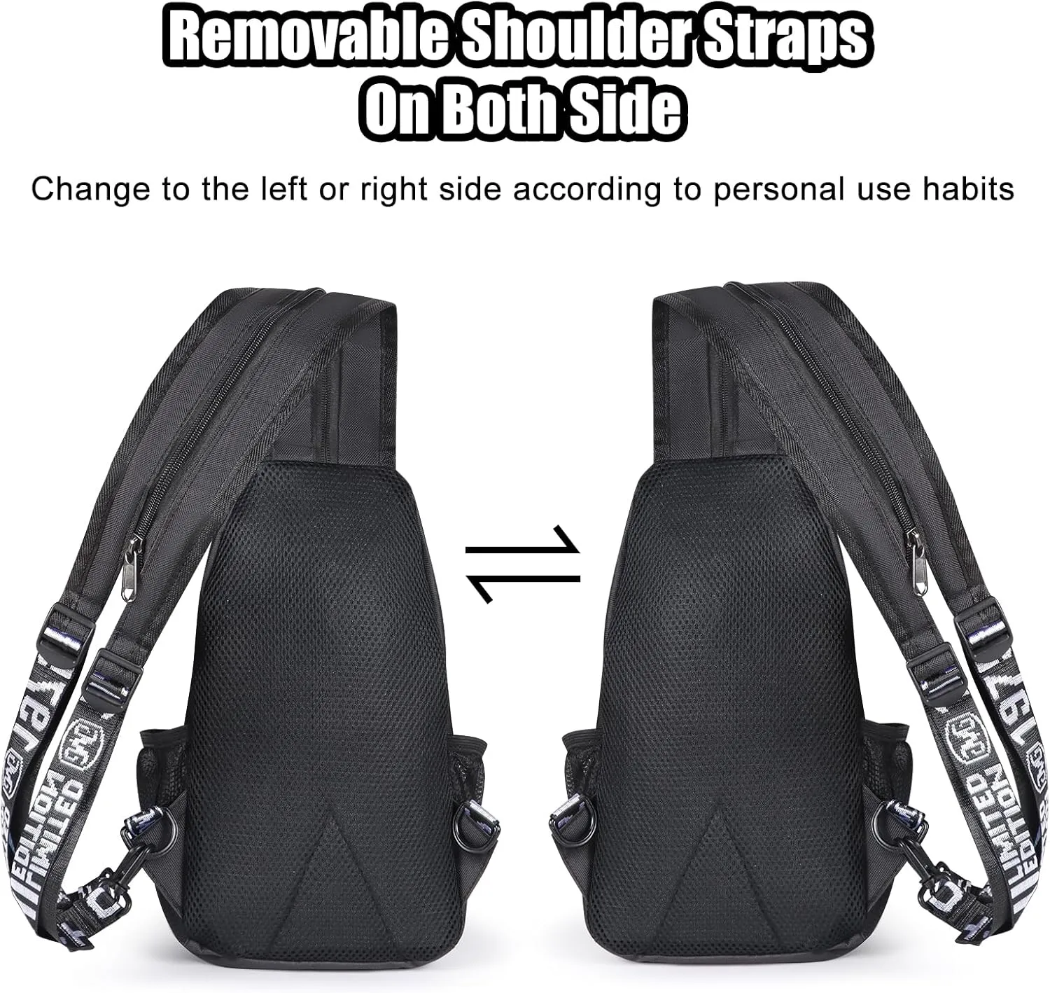 Geestock Crossbody Sling Bag for Men & Women, 2-1 Small Backpack Convertible Sling Backpack Waterproof Shoulder Chest Bag for Daypack Travel Hiking (Black)