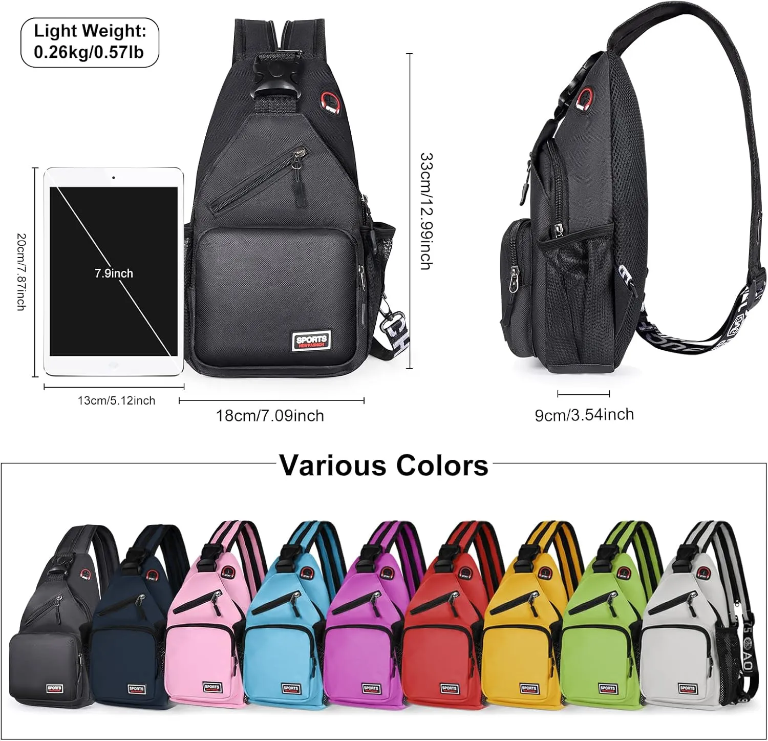 Geestock Crossbody Sling Bag for Men & Women, 2-1 Small Backpack Convertible Sling Backpack Waterproof Shoulder Chest Bag for Daypack Travel Hiking (Black)