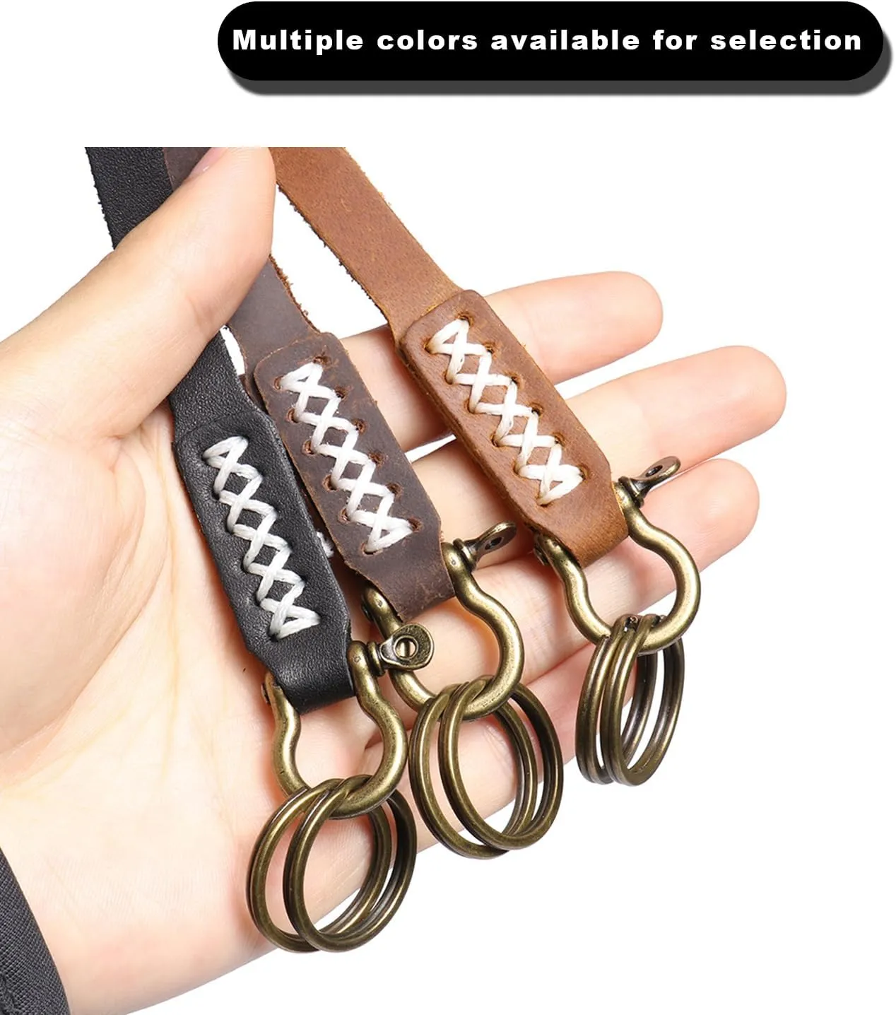 Genuine Leather Keychain Key Chain Genuine Leather Wristlet Strap, Holder For Men And Women Holder With 2 Key Ring