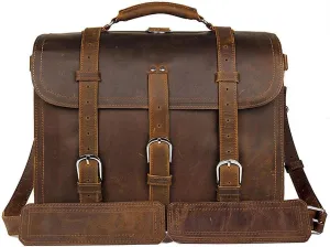 Genuine Leather Men's Briefcases 15.6" Laptop Bag Office Bags for Men Document Business Shoulder Messenger Bag (Color : Brown, Size : 44**20**33cm)