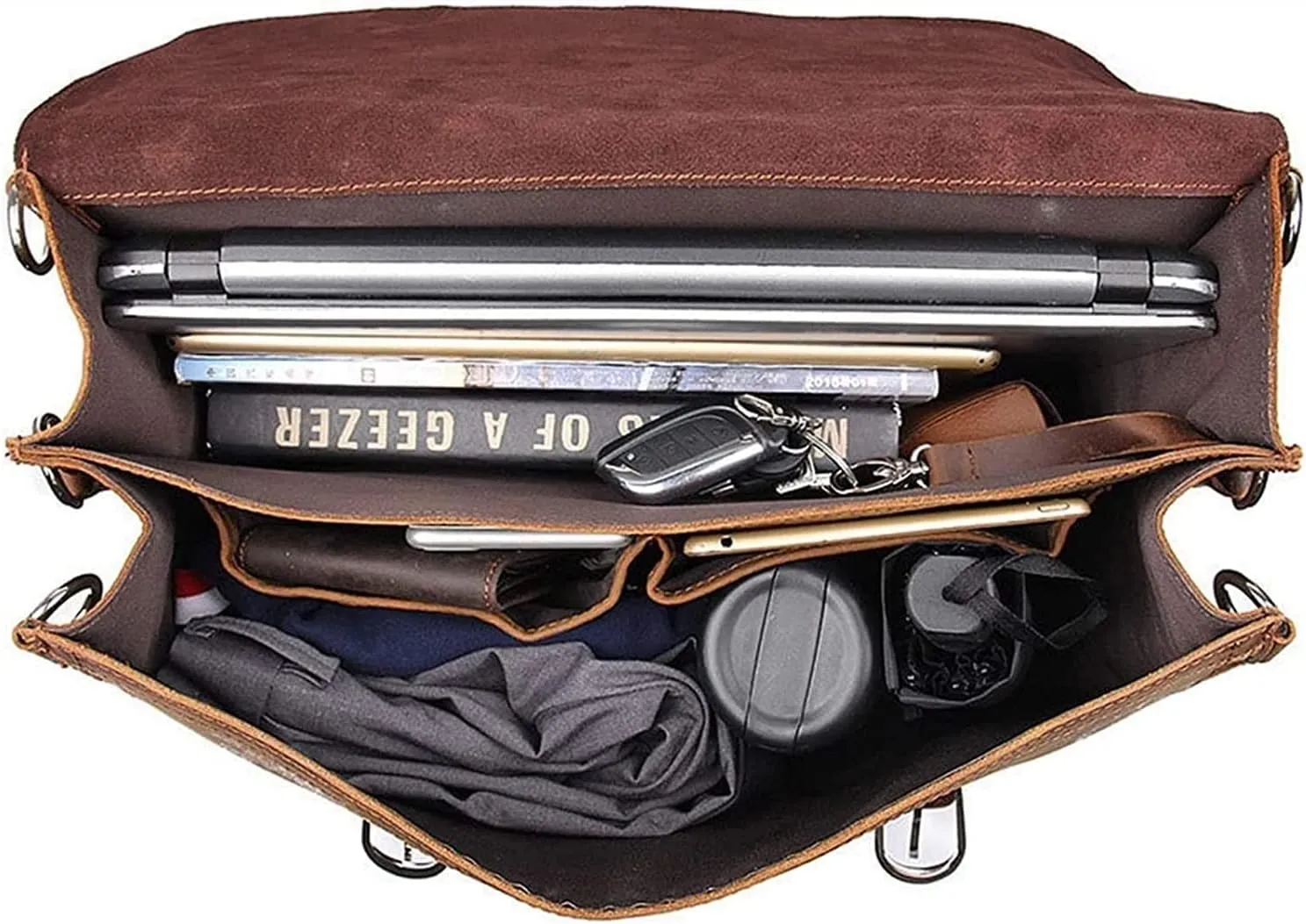 Genuine Leather Men's Briefcases 15.6" Laptop Bag Office Bags for Men Document Business Shoulder Messenger Bag (Color : Brown, Size : 44**20**33cm)