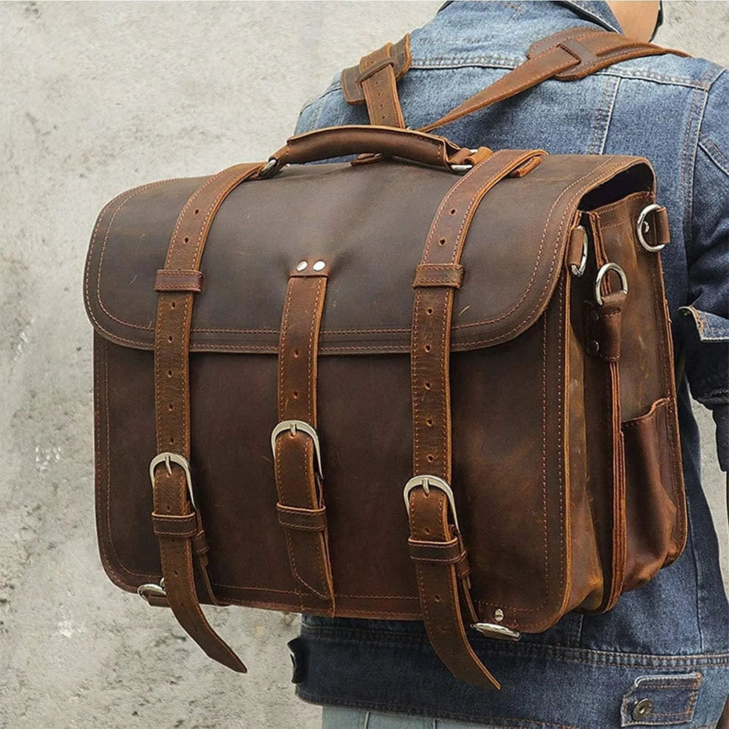 Genuine Leather Men's Briefcases 15.6" Laptop Bag Office Bags for Men Document Business Shoulder Messenger Bag (Color : Brown, Size : 44**20**33cm)