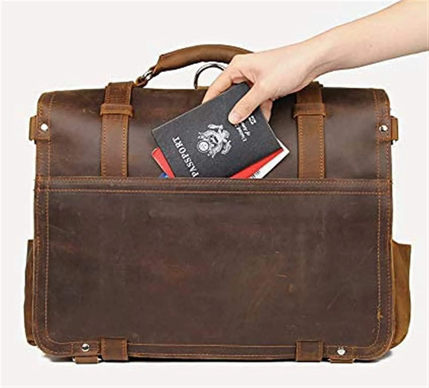Genuine Leather Men's Briefcases 15.6" Laptop Bag Office Bags for Men Document Business Shoulder Messenger Bag (Color : Brown, Size : 44**20**33cm)