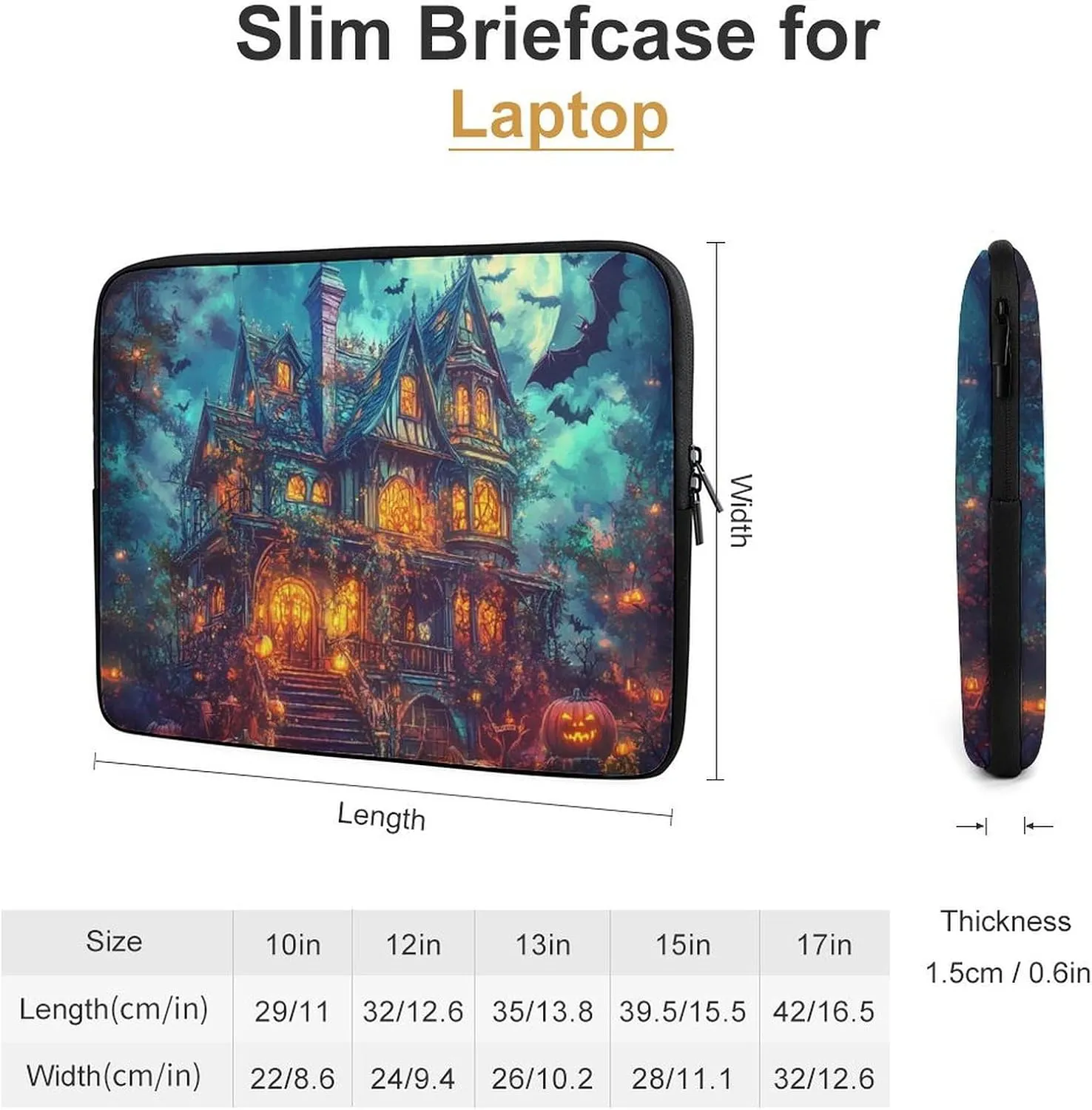 Ghost Castles Pumpkin Bats Moon Laptop Case Sleeve Bag 12inch Durable Shockproof Protective Computer Carrying Cover Briefcase