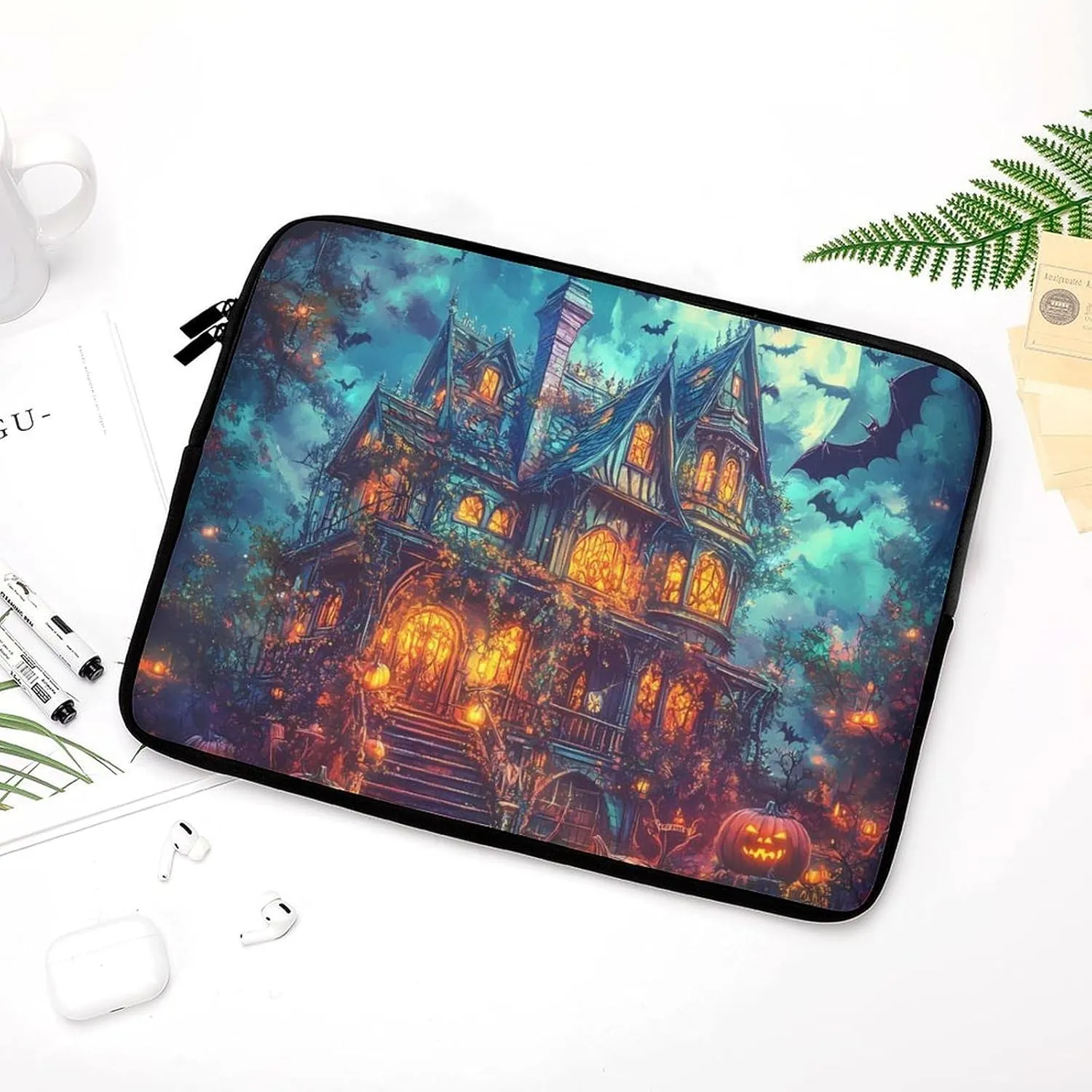 Ghost Castles Pumpkin Bats Moon Laptop Case Sleeve Bag 12inch Durable Shockproof Protective Computer Carrying Cover Briefcase
