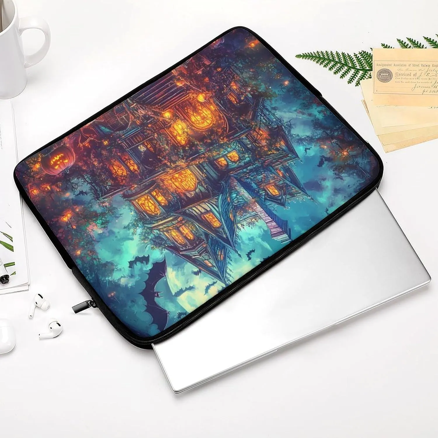 Ghost Castles Pumpkin Bats Moon Laptop Case Sleeve Bag 12inch Durable Shockproof Protective Computer Carrying Cover Briefcase