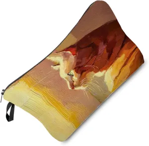 Ginger Cat Makeup Bag Oil Painting Style Organizer Zipper Pouch Lovely Kitten Kitty Cosmetic Bag Birthday Present for Cat Lovers Cat Mom Women