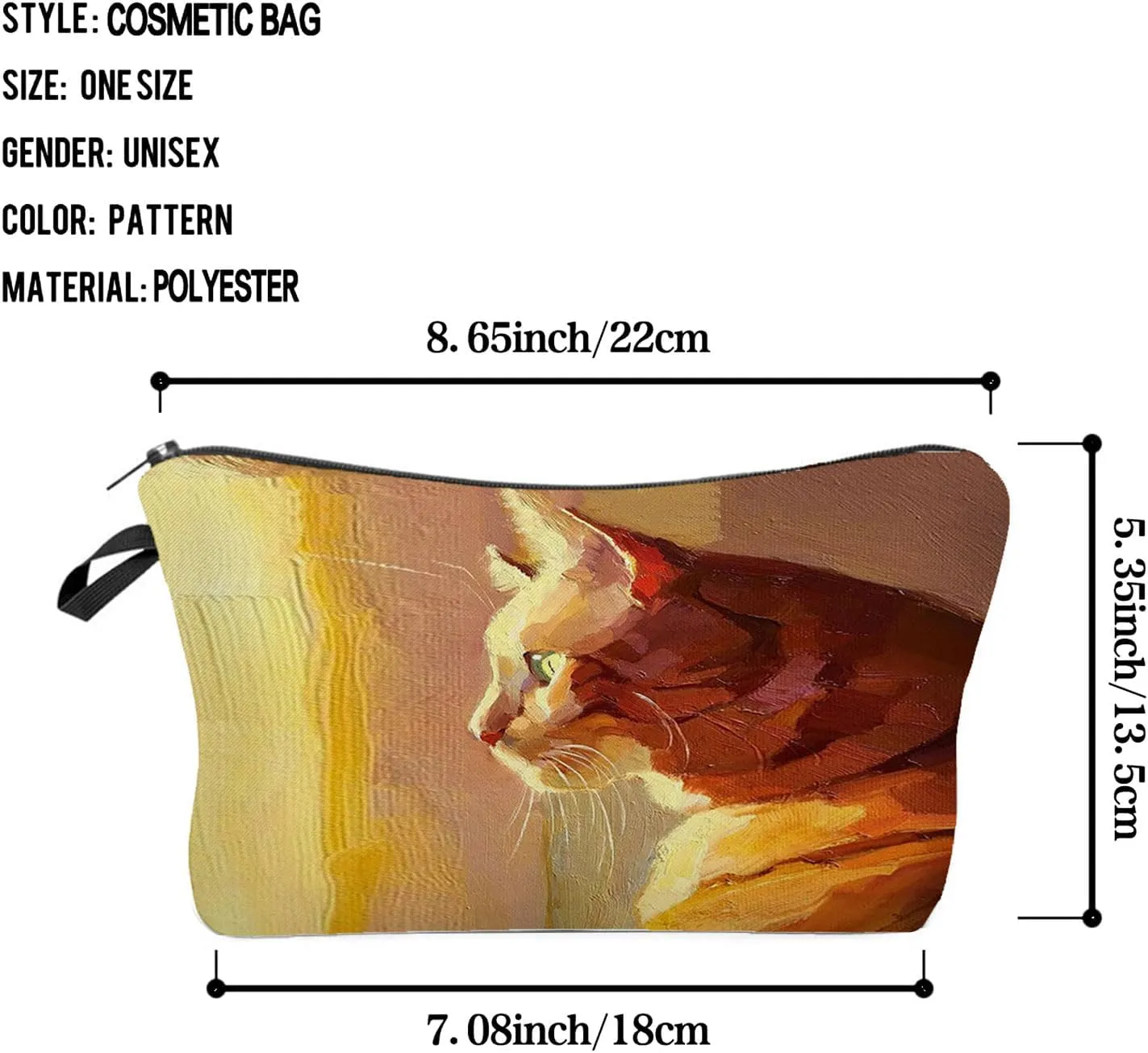 Ginger Cat Makeup Bag Oil Painting Style Organizer Zipper Pouch Lovely Kitten Kitty Cosmetic Bag Birthday Present for Cat Lovers Cat Mom Women