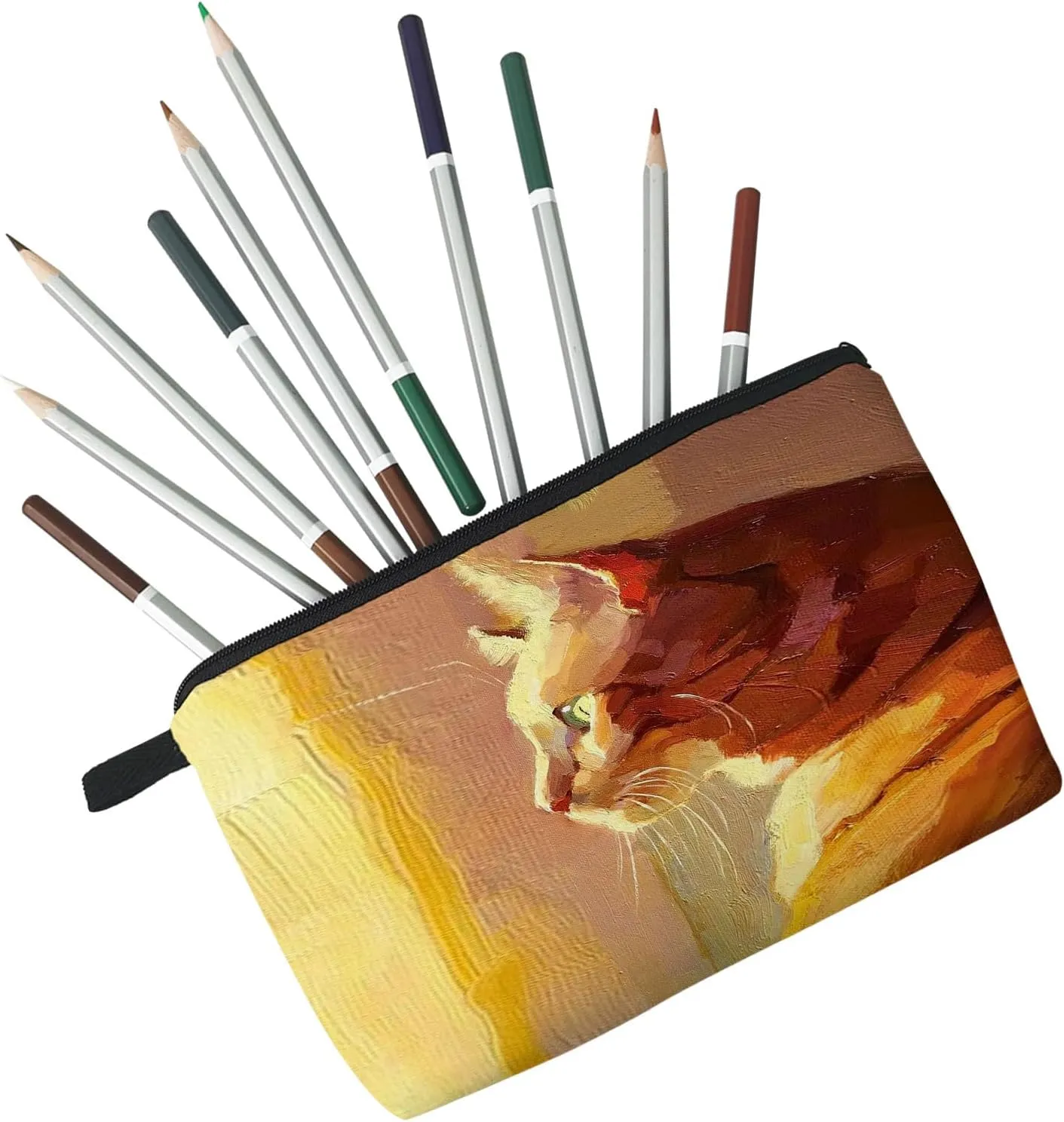 Ginger Cat Makeup Bag Oil Painting Style Organizer Zipper Pouch Lovely Kitten Kitty Cosmetic Bag Birthday Present for Cat Lovers Cat Mom Women