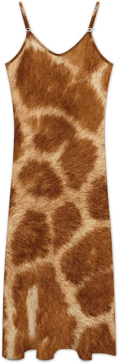 Giraffe Skin Parttern Suspender Dresses Women Sexy Ankle Length Beach Dress Sleeveless Casual Vacation Pettico