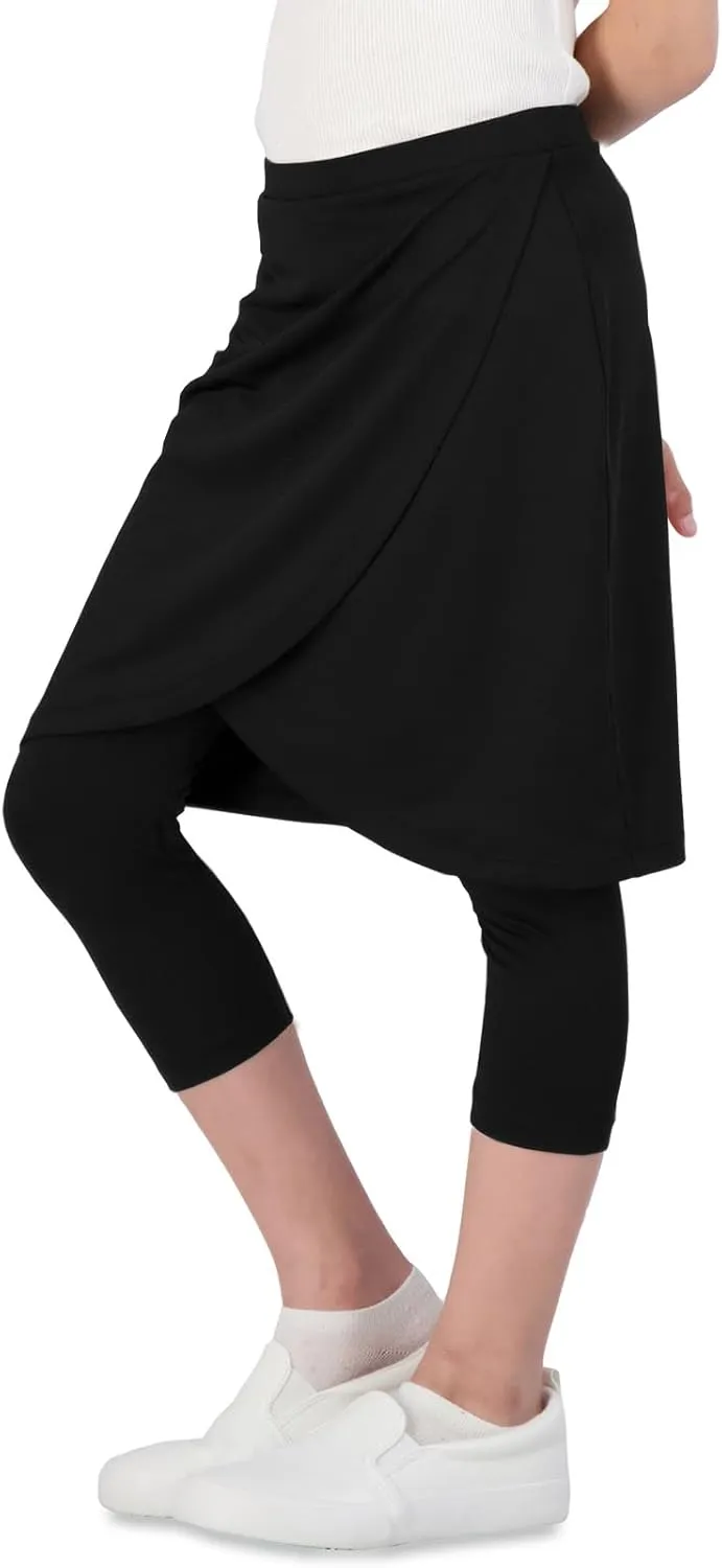 Girls High Elastic Waist Capri Pants Kids Cute Active Golf Tennis Skorts Leggings Skirts Trousers