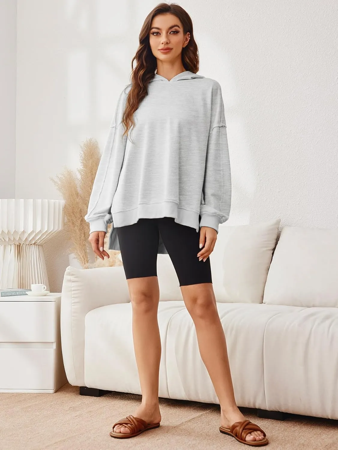 Glamaker Women's Oversized Hoodies Side Slit Zip Up Pullover Sweatshirt Casual Long Sleeve High Low Fall Clothes Top Shirts
