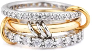 Gold Stackable Rings for Women Non Tarnish Dainty 14k Gold Plated Chunky CZ Cubic Zirconia Rings Silver and Gold Rings Set Multi-Link Connected Rings 5-11