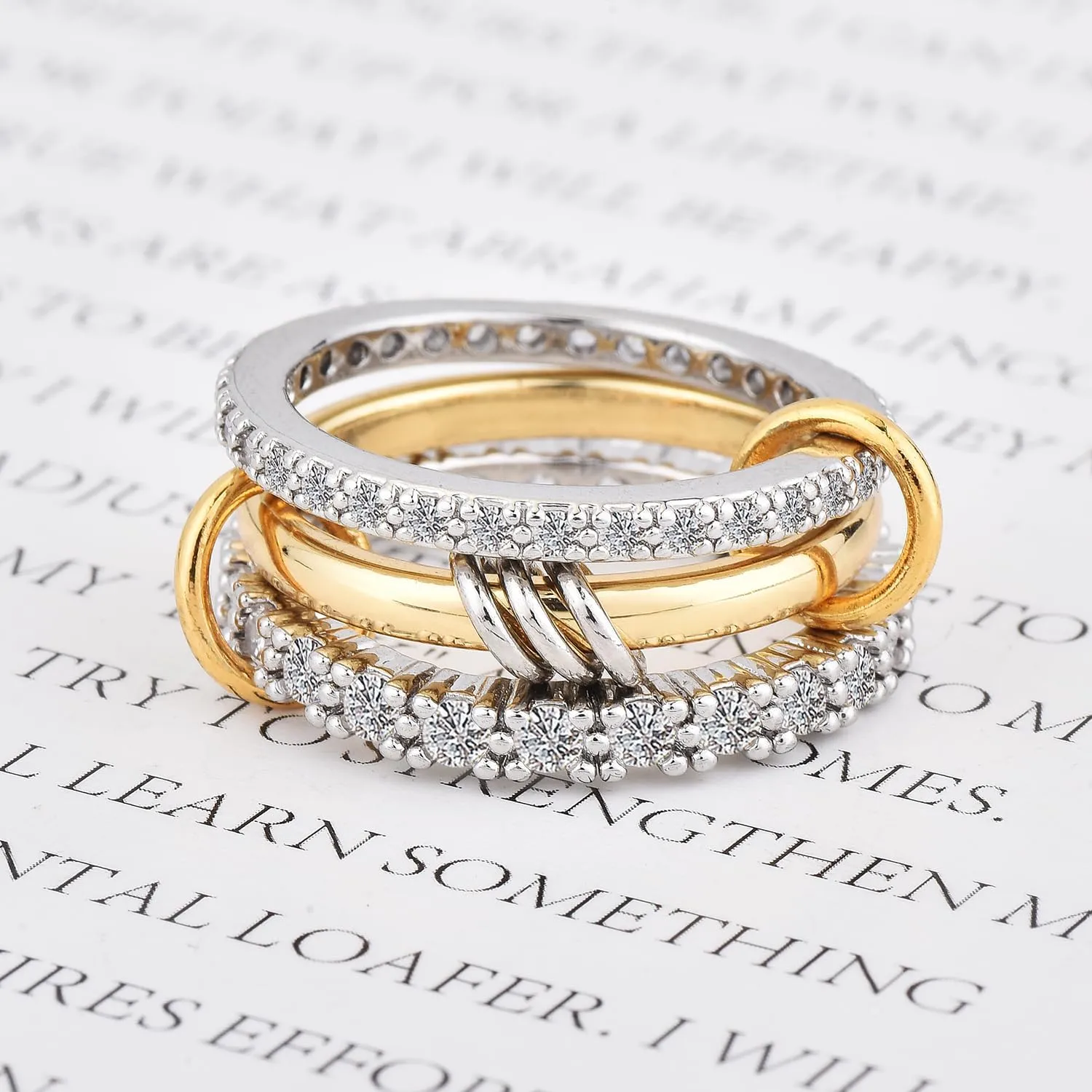 Gold Stackable Rings for Women Non Tarnish Dainty 14k Gold Plated Chunky CZ Cubic Zirconia Rings Silver and Gold Rings Set Multi-Link Connected Rings 5-11