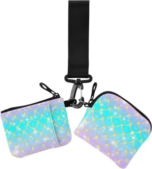 Golden Pattern Holographic Rainbow Gold Women's Card Cases Change Holder Slim Portable Wristlet Wallet Key Holder with Zipper Coin Pocket for Ladies Girls 2 Pcs