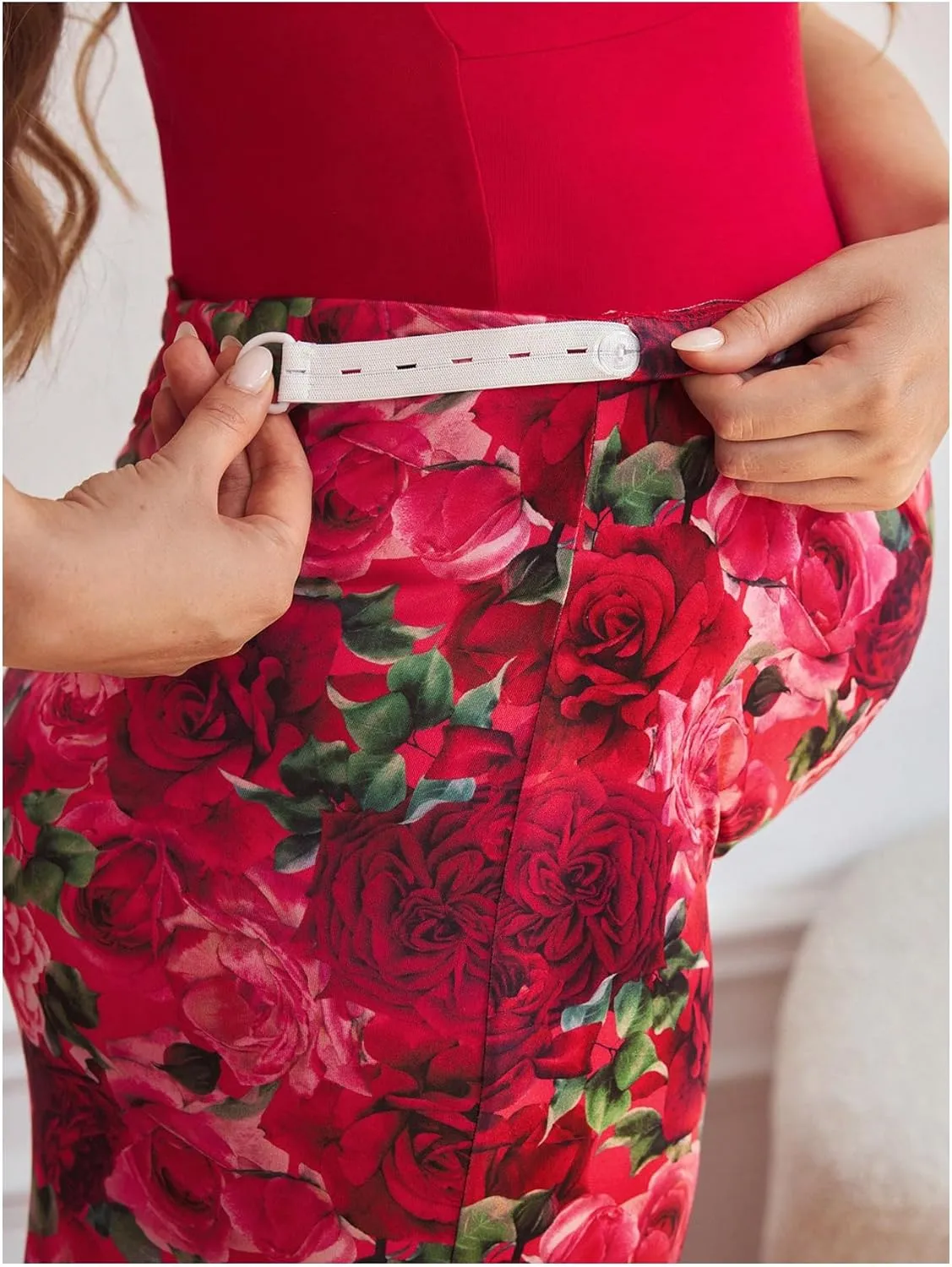 GORGLITTER Women's Maternity Skirts Maxi Floral Print Adjustable Waist Split Thigh Bodycon Skirt
