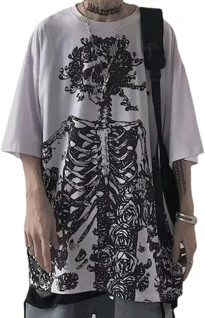 Gothic Casual Loose Oversized T-Shirt Harajuku Street Trend Men and Women Personalized Print Rock Animation Punk