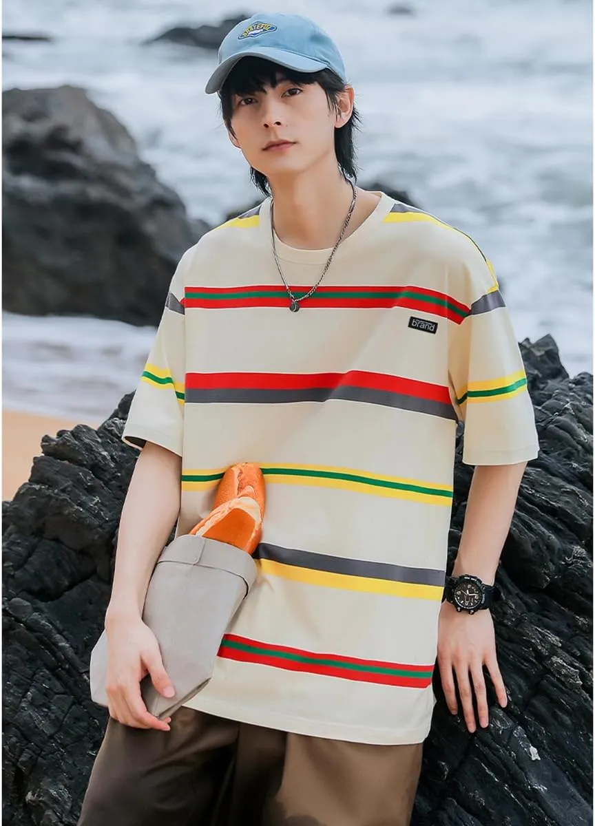 Gothic Casual Loose Oversized T-Shirt Harajuku Street Trend Men and Women Wearing Printed Stripes for Couples