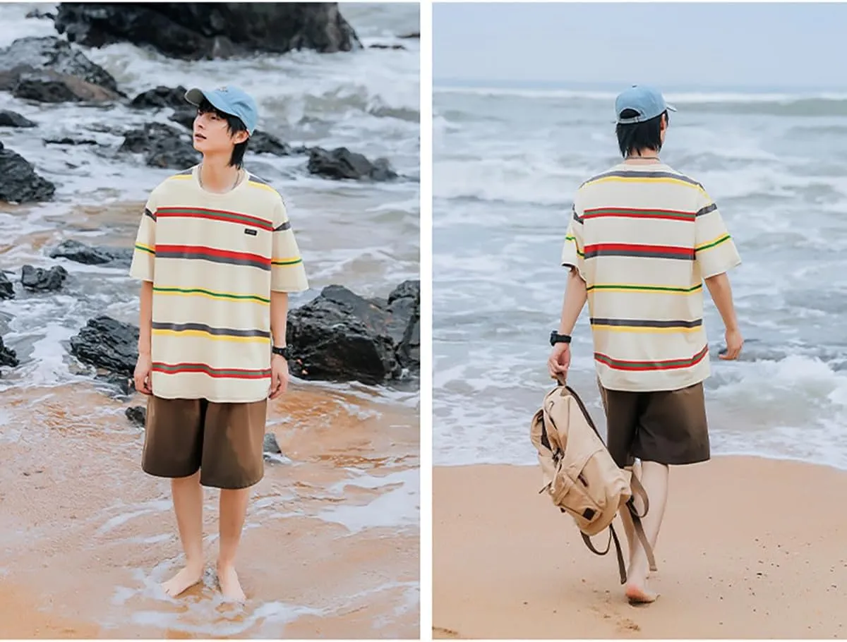 Gothic Casual Loose Oversized T-Shirt Harajuku Street Trend Men and Women Wearing Printed Stripes for Couples