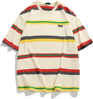 Gothic Casual Loose Oversized T-Shirt Harajuku Street Trend Men and Women Wearing Printed Stripes for Couples