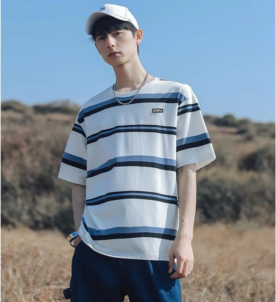Gothic Casual Loose Oversized T-Shirt Harajuku Street Trend Men and Women Wearing Printed Stripes for Couples