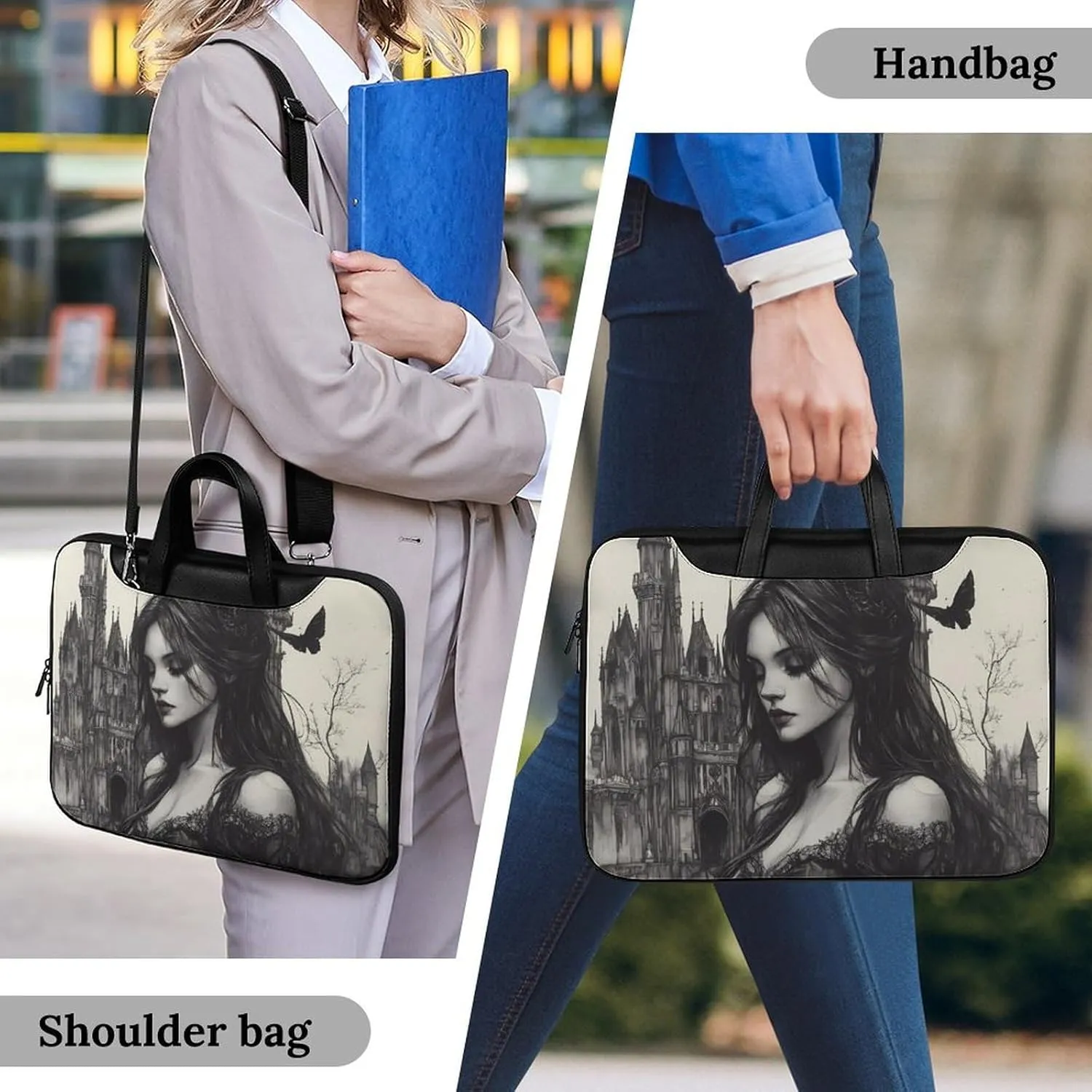 Gothic Rose Horror Dark Leather Bag Laptop Case Slim Water Resistant Computer Bags with Handle Briefcase for Work