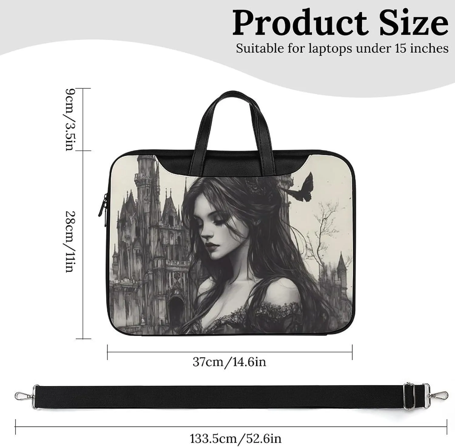 Gothic Rose Horror Dark Leather Bag Laptop Case Slim Water Resistant Computer Bags with Handle Briefcase for Work