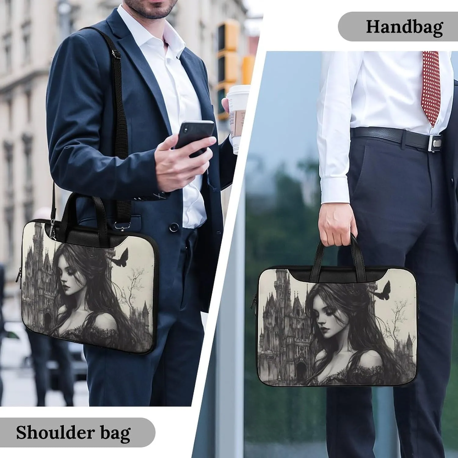Gothic Rose Horror Dark Leather Bag Laptop Case Slim Water Resistant Computer Bags with Handle Briefcase for Work