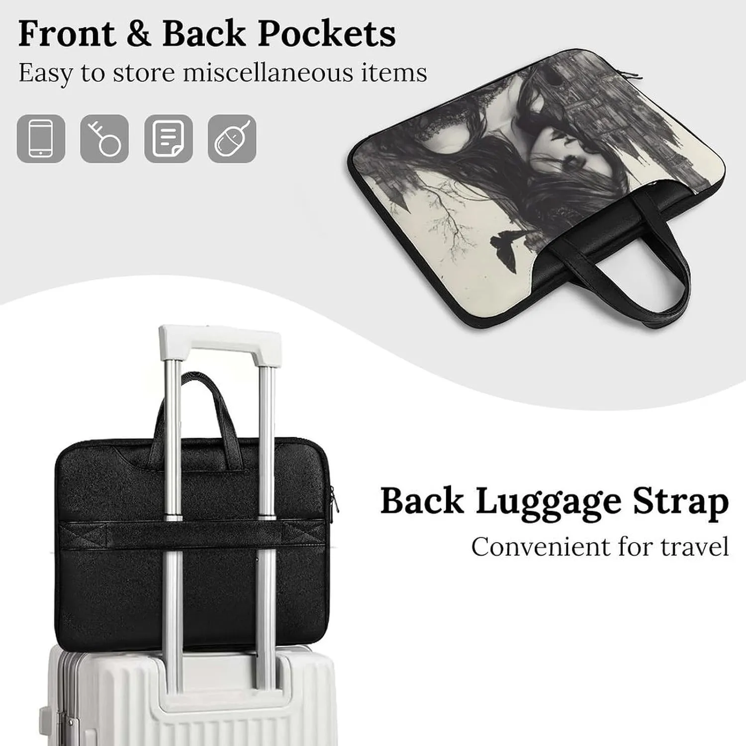 Gothic Rose Horror Dark Leather Bag Laptop Case Slim Water Resistant Computer Bags with Handle Briefcase for Work