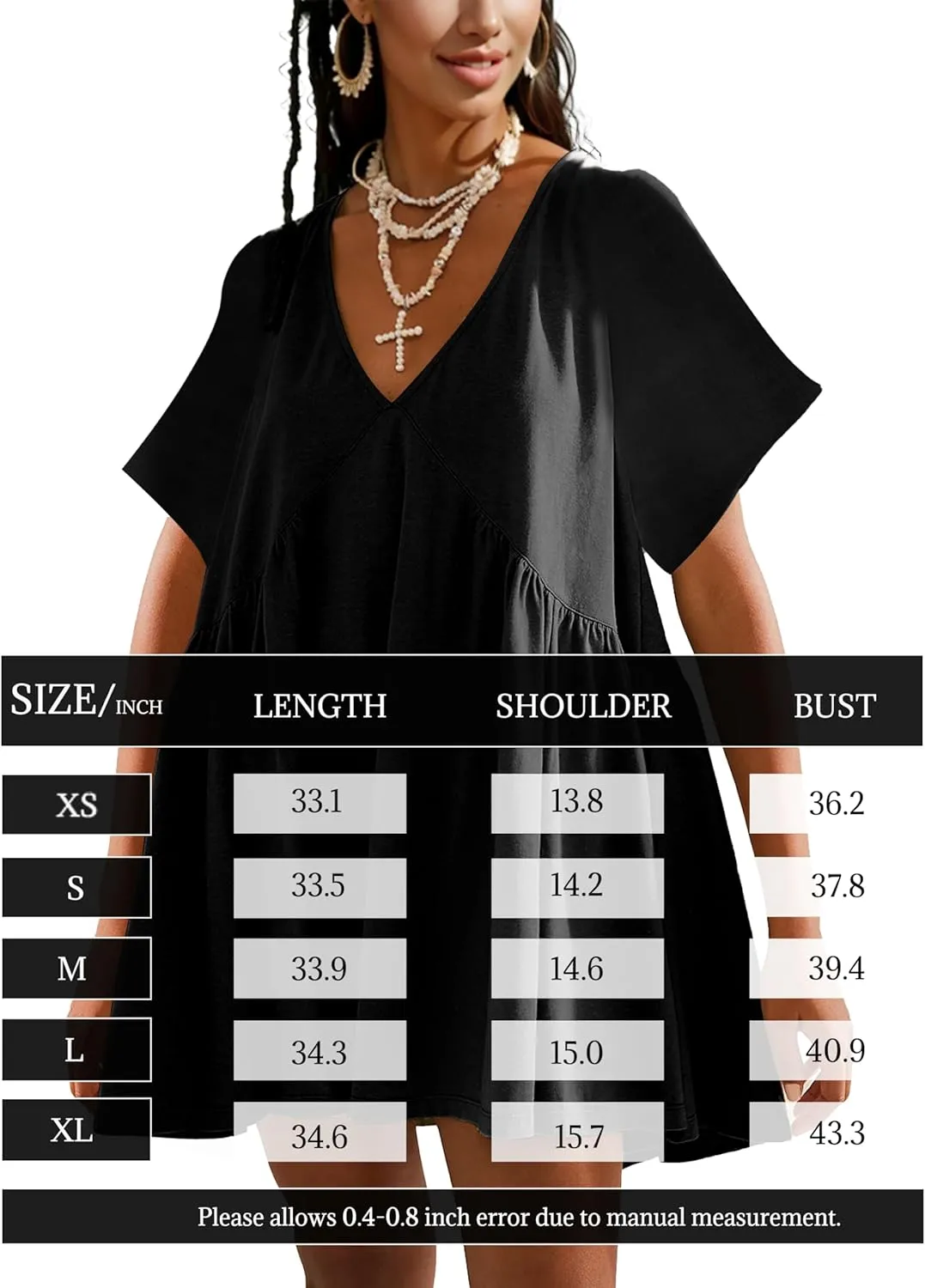 Gozoloma Women Summer Short Sleeve Mini Dress Casual Loose V Neck Flowy Sundress Vacation Tshirt Sun Dress with Pockets