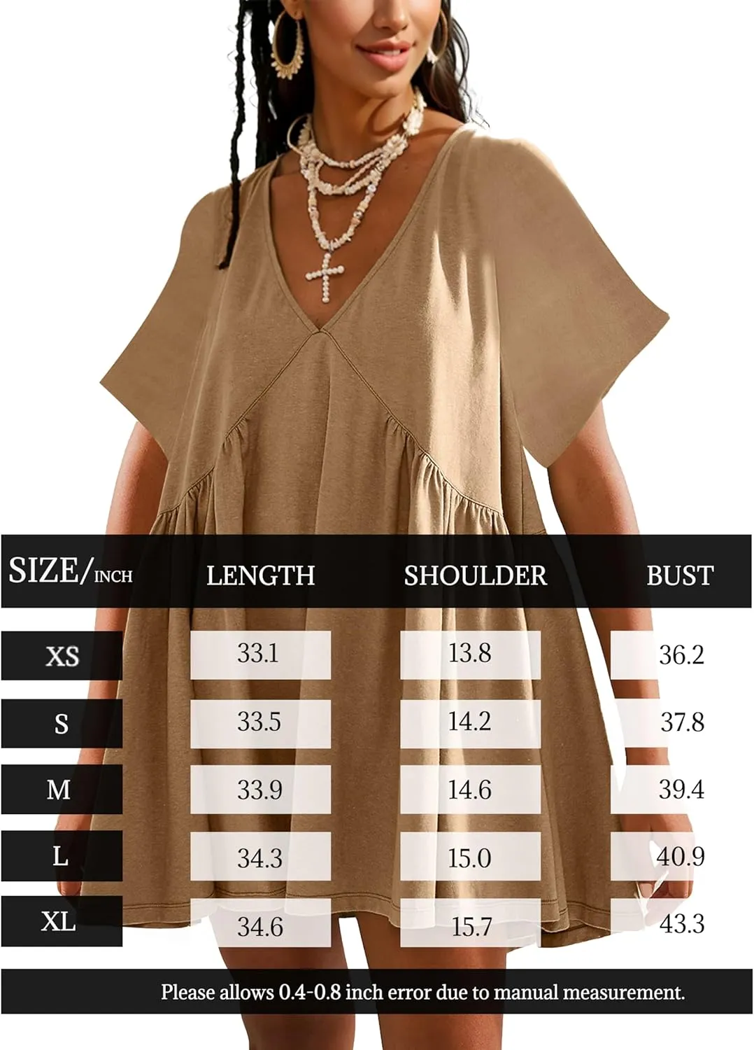 Gozoloma Women Summer Short Sleeve Mini Dress Casual Loose V Neck Flowy Sundress Vacation Tshirt Sun Dress with Pockets
