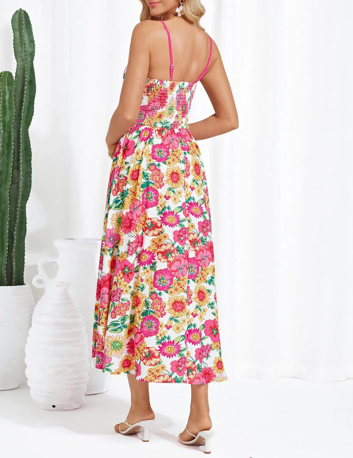 GRACE KARIN Women's 2025 Summer Casual Floral Boho Dress Spaghetti Strap Flowy Beach Maxi Dresses