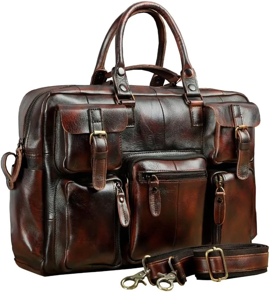 Haitpant Men Leather Handbag Business Briefcase Document Laptop Case Attache Portfolio Bag